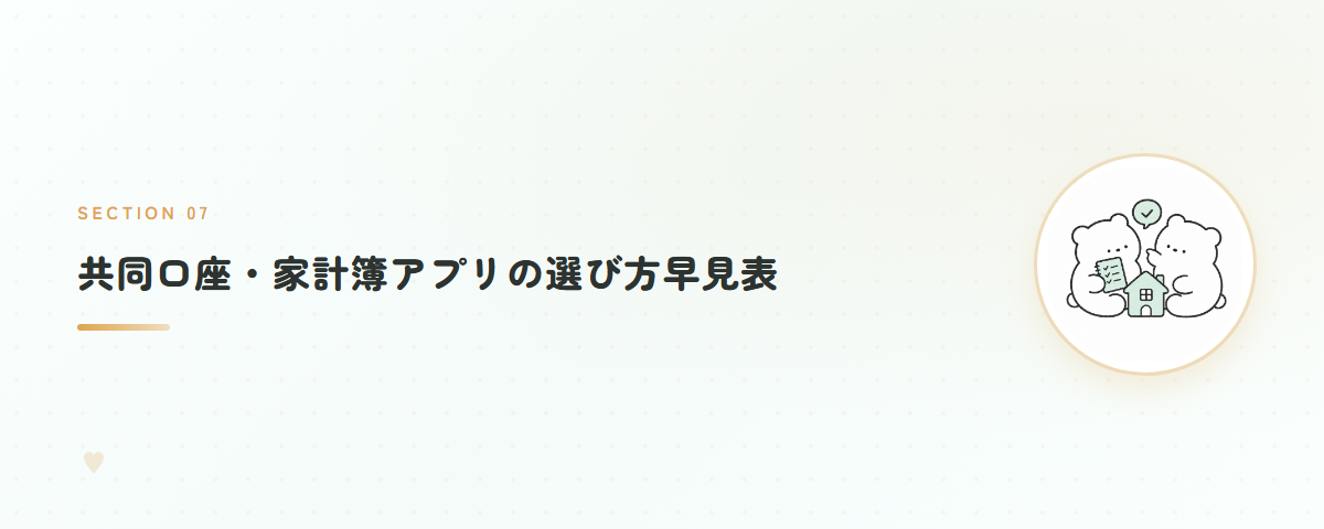 共同口座・家計簿アプリの選び方早見表