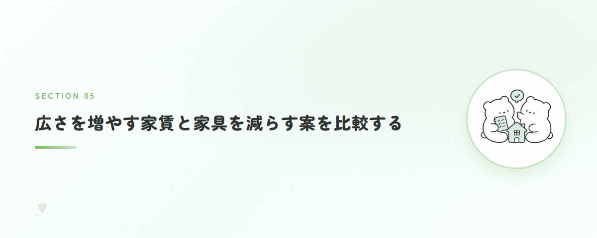 広さを増やす家賃と家具を減らす案を比較する